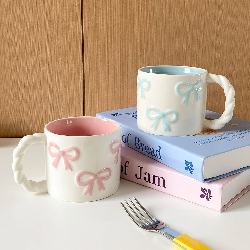 Pink Ceramic Mug with Bowknot, Suitable for Home Decor Drinkware, Drinking Cup for Kitchen, Living Room, Bedroom