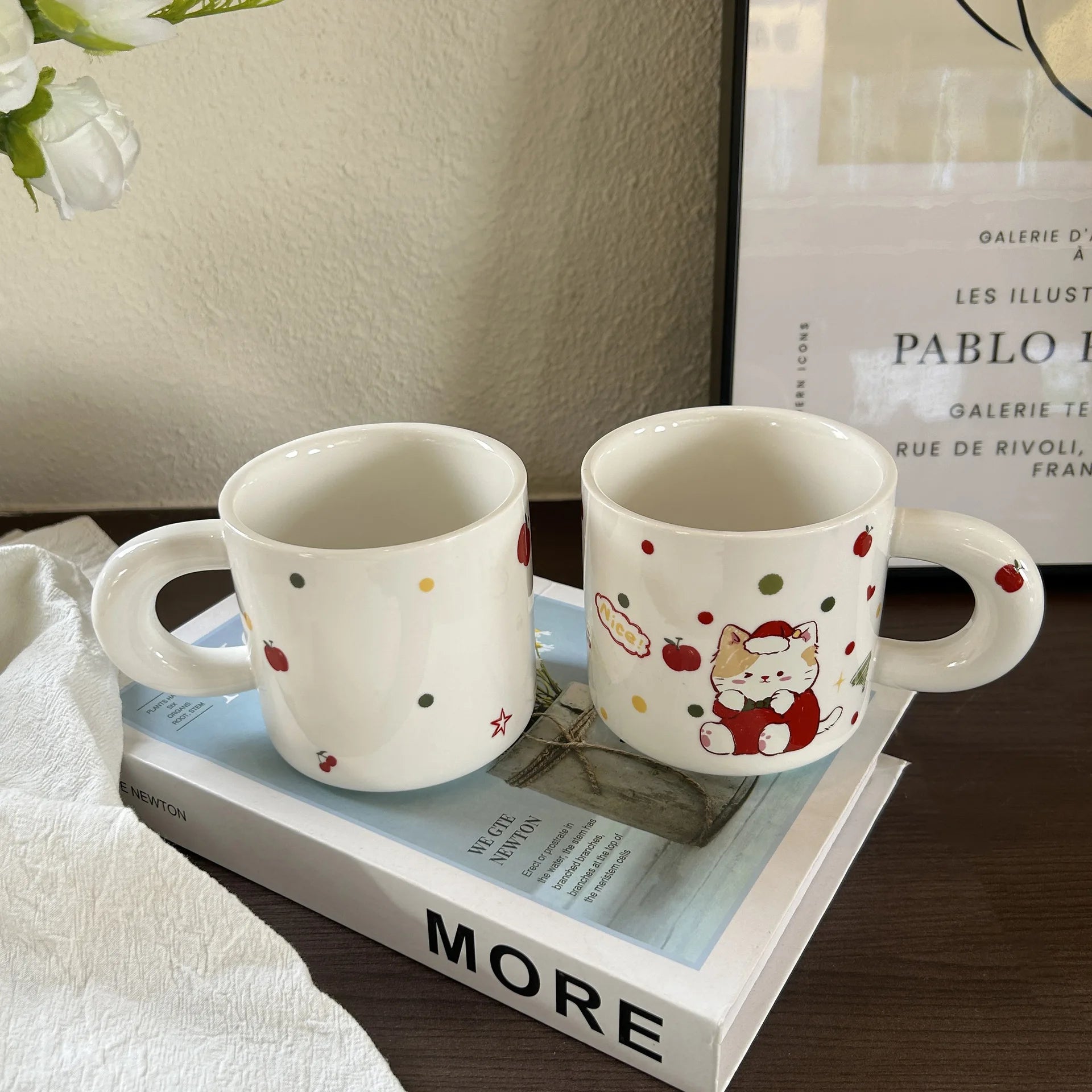 Cute Cat Print Ceramic Coffee Mug, Thick Handle Water Cup for Office & Home, Premium Cute Mug for Kids & Daily Milk Drinking