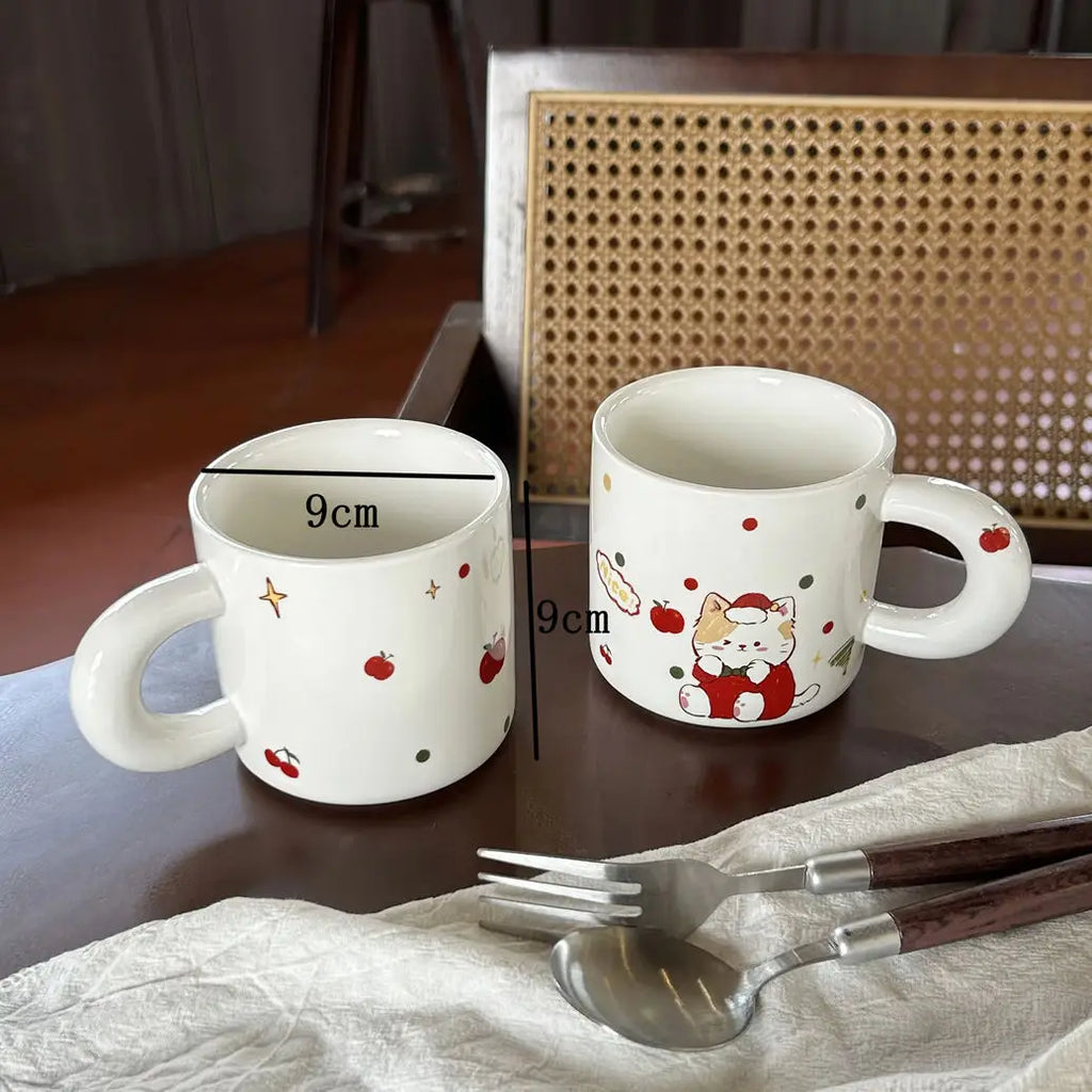 Cute Cat Print Ceramic Coffee Mug, Thick Handle Water Cup for Office & Home, Premium Cute Mug for Kids & Daily Milk Drinking