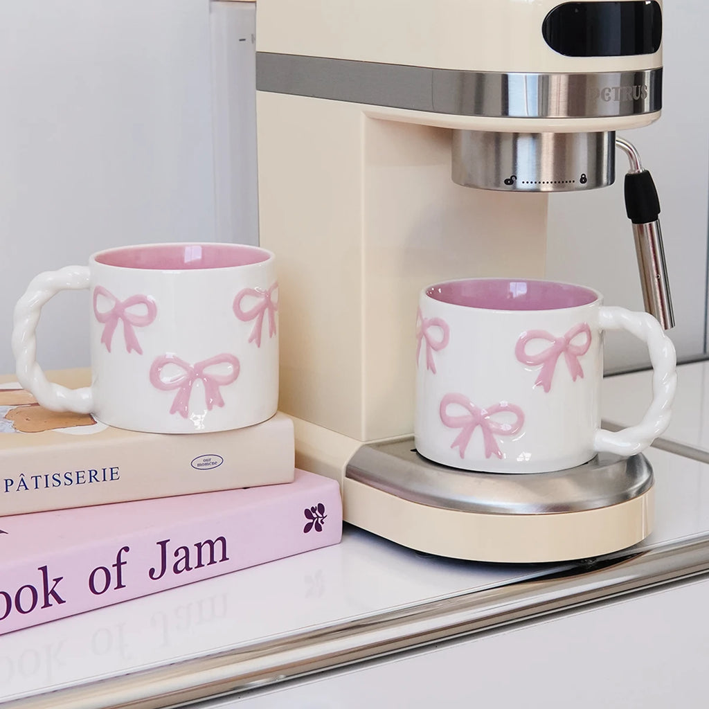 Pink Ceramic Mug with Bowknot, Suitable for Home Decor Drinkware, Drinking Cup for Kitchen, Living Room, Bedroom